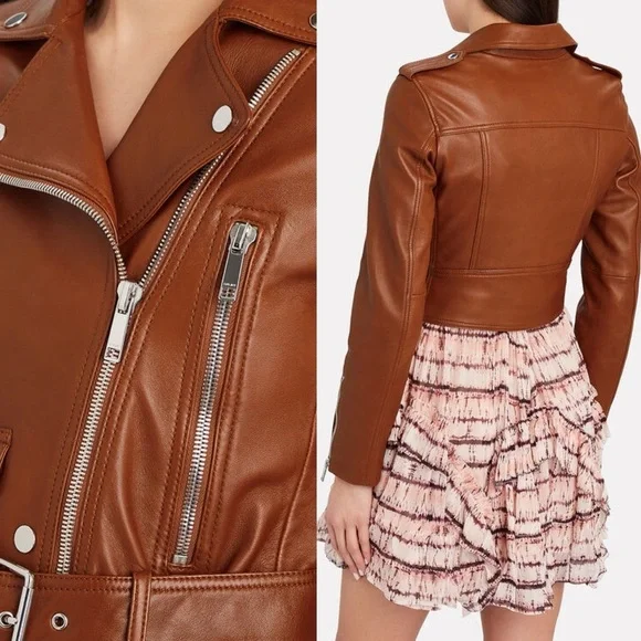 LTH JKT Mya Cropped Leather Moto Jacket in Cognac